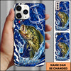Maxcorners Personalized Fishing Phone Case with Ocean Splash, Anchor, Lure, Blue Fish Scales and Custom Name Phone Case (12 Species)