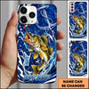 Maxcorners Personalized Fishing Phone Case with Ocean Splash, Anchor, Lure, Blue Fish Scales and Custom Name Phone Case (12 Species)