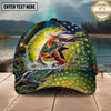 Maxcorners Personalized Fishing Cap with American Flag, Camo Lake Scene, Fishing Hook and Custom Name 3D Cap (12 Species)