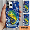 Maxcorners Personalized Fishing Phone Case with Ocean Splash, Anchor, Lure, Blue Fish Scales and Custom Name Phone Case (12 Species)