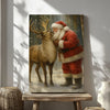 Maxcorners Christmas Deer Hunting Cabin Décor – Santa With Reindeer Canvas Print