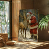 Maxcorners Christmas Deer Hunting Cabin Décor – Santa With Reindeer Canvas Print