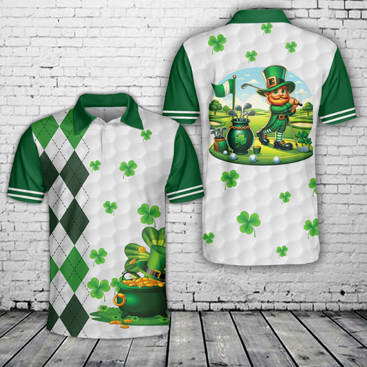 Maxcorners Green Shamrock Lucky Argyle Irish Golf St Patrick's Day Golf Polo Shirts, Golf Gift For Men, Golfing Apparel