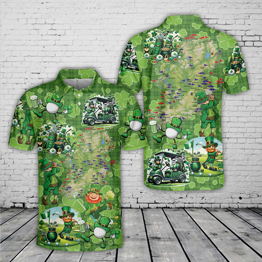Maxcorners Green Shamrock Lucky Irish Golf St Patrick's Day Golf Polo Shirts, Golf Gift For Men, Golfing Apparel