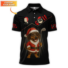 Maxcorners Personalized Dachshund Santa Golf Polos, Custom Name Christmas Golf Shirt, Golf Gift For Dog Lover