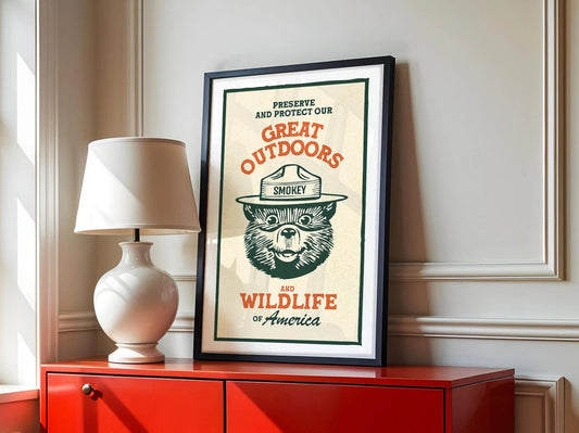 Maxcorners Vintage Smokey Bear Poster Canvas - Great Outdoors & Wildlife Preservation Ideal Gift for Dad, Hunters & Men