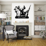 Maxcorners Personalized Deer Hunter Metal Wall Art, Custom Name Bow and Hunting Rifle Sign, Deer Hunting Wall Hanging, Hunter Gift LM0110