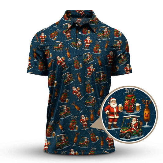Maxcorners Pattern Golf Shirt, Christmas Golf Shirt, Funny Golf And Beer Shirt, Golf Gift For Men