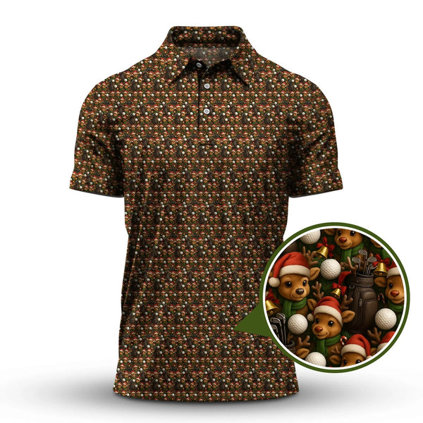 Maxcorners Reindeer Shirt For Golfer, Funny Pattern Golf Shirt, Christmas Golf Shirt
