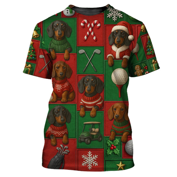 Maxcorners Funny Pattern Golf Shirt, Dachshund Golf Shirt For Golfer, Christmas Golf Shirt, Golf Gift For Men