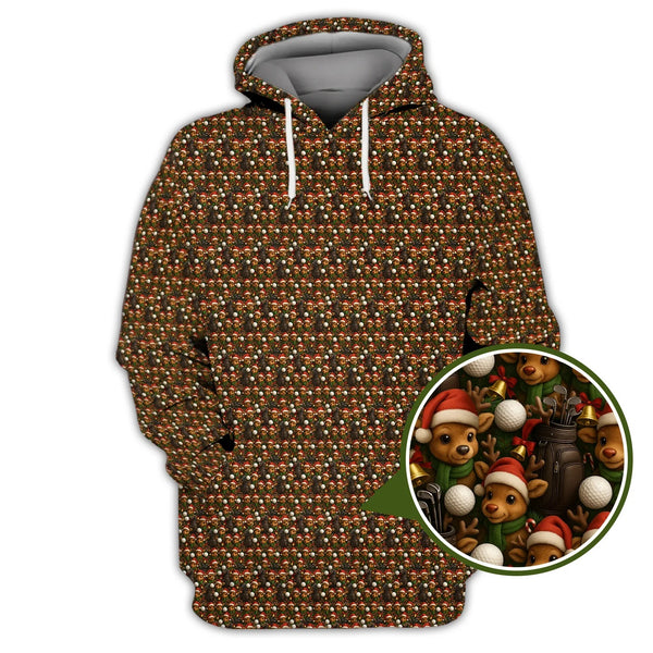 Maxcorners Reindeer Shirt For Golfer, Funny Pattern Golf Shirt, Christmas Golf Shirt