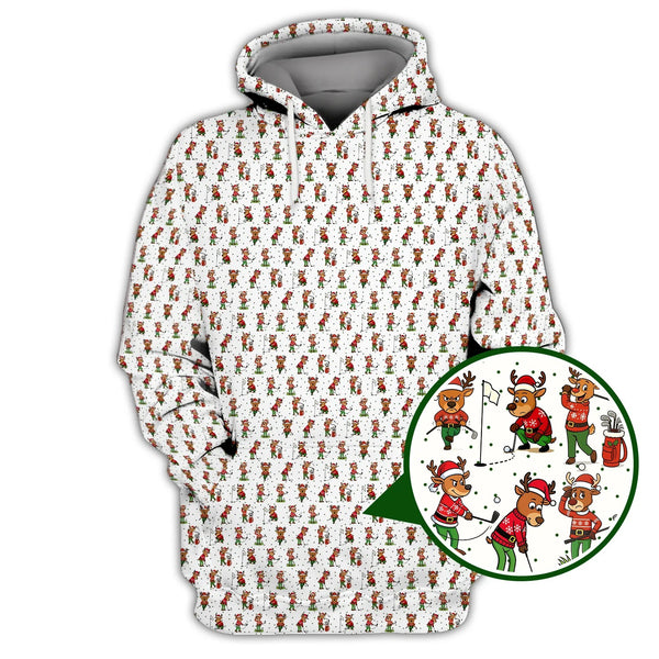 Maxcorners Funny Pattern Golf Shirt, Christmas Golf Shirt, Xmas Golf Shirt, Reindeer Shirt For Golfer