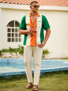 Maxcorners Orange And Green St. Patrick's Day Lucky Clover Hawaiian Golf Shirt, Tropical Vibe Men's Golf Shirt