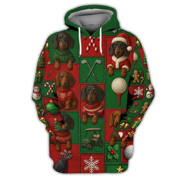 Maxcorners Funny Pattern Golf Shirt, Dachshund Golf Shirt For Golfer, Christmas Golf Shirt, Golf Gift For Men