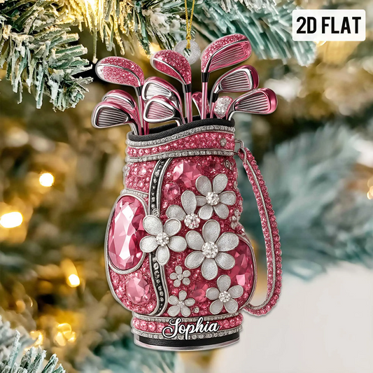 Maxcorners Crystal Print Pink Golf Bag Acrylic Ornament, Golf Christmas Ornaments, Christmas Golf Gift, Golf Decor LM1611