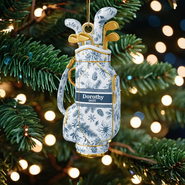 Maxcorners Toile de Jouy Personalized Golf Bag Acrylic Ornament, Custom Name Golf Ornament, Xmas Ornament