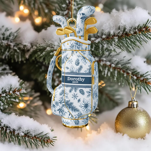 Maxcorners Toile de Jouy Personalized Golf Bag Acrylic Ornament, Custom Name Golf Ornament, Xmas Ornament