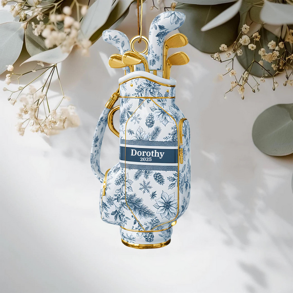 Maxcorners Toile de Jouy Personalized Golf Bag Acrylic Ornament, Custom Name Golf Ornament, Xmas Ornament