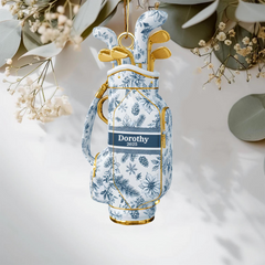 Maxcorners Toile de Jouy Personalized Golf Bag Acrylic Ornament, Custom Name Golf Ornament, Xmas Ornament
