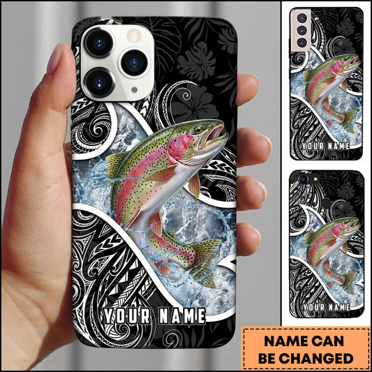 Maxcorners Trout Fishing Tribal Pattern Black White Water Splash Personalized Name Phone Case