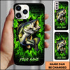 Maxcorners Bass Fishing Phone Case Green Flame Dark Brick Wall Fish Art Design Custom Name Phone Case (12 Fish Species)