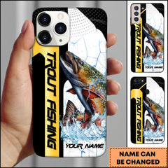 Maxcorners Trout Fishing Phone Case Dynamic Splash Black Blue Contrast Design Personalized Name Phone Case