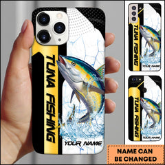Maxcorners Tuna Fishing Phone Case Dynamic Splash Black Blue Contrast Design Personalized Name Phone Case