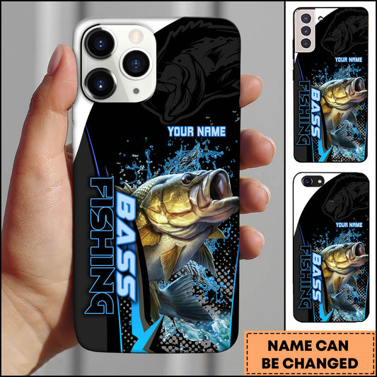 Maxcorners Bass Fishing Phone Case Bold Typography Water Action Design Personalized Name Phone Case