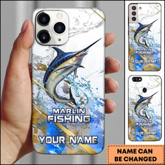 Maxcorners Marlin Fishing Phone Case Realistic Jumping Fish Water Burst Premium Art Personalized Name Phone Case