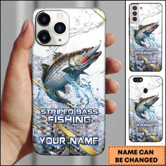 Maxcorners Striped Bass Fishing Phone Case Realistic Jumping Fish Water Burst Premium Art Personalized Name Phone Case