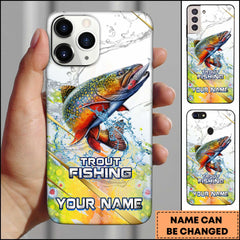 Maxcorners Trout Fishing Phone Case Realistic Jumping Fish Water Burst Premium Art Personalized Name Phone Case