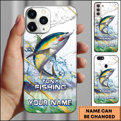 Maxcorners Tuna Fishing Phone Case Realistic Jumping Fish Water Burst Premium Art Personalized Name Phone Case