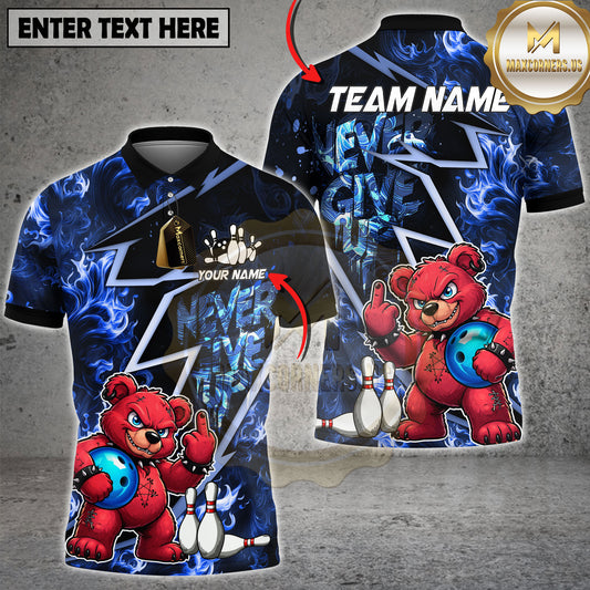Maxcorners Bear Bowling Shirt Edgy Punk Cartoon Streetwear Multicolor Options Personalized Name, Team Name 3D Shirt (2 Colors)