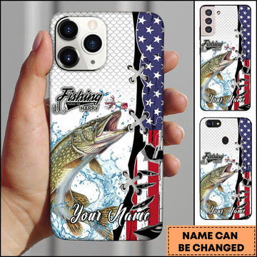 Maxcorners Pike Fishing American Flag Patriotic Water Splash Personalized Name Phone Case