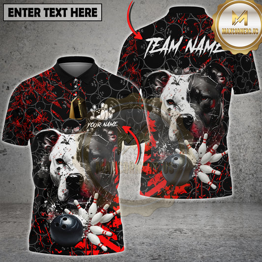 Maxcorners Pitbull Bowling Strike Power Ball Splash Multicolor Options Personalized Name, Team Name 3D Shirt (4 Colors)