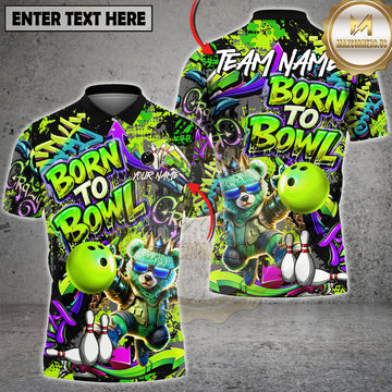 Maxcorners Bowling Graffiti Shirt Neon Bear King Street Art Design Multi Options Personalized Name, Team Name 3D Shirt