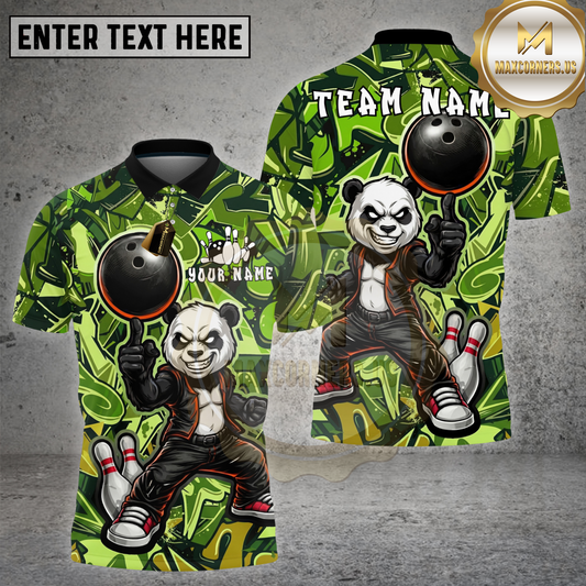 Maxcorners Bowling Panda Warrior Power Smash Action Graphic Multicolor Options Personalized Name, Team Name 3D Shirt (4 Colors)