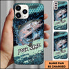 Maxcorners Fishing Teal Honeycomb Water Burst Personalized Name Phone Case (10 Fish Species)