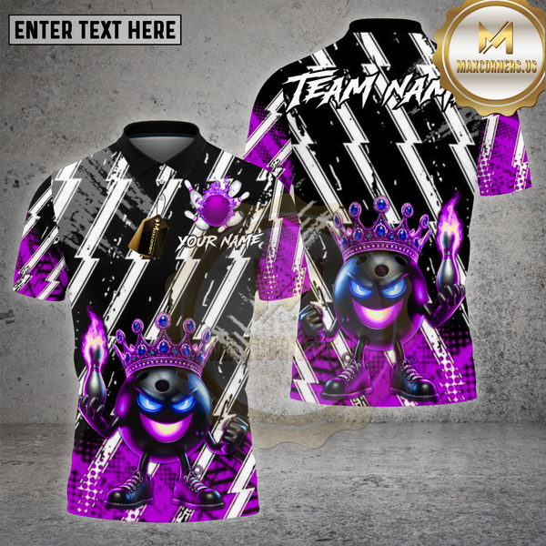Maxcorners Bowling Shirt Lightning Strike Black White Crown Ball Multioptions Personalized Name, Team Name Unisex 3D Shirt