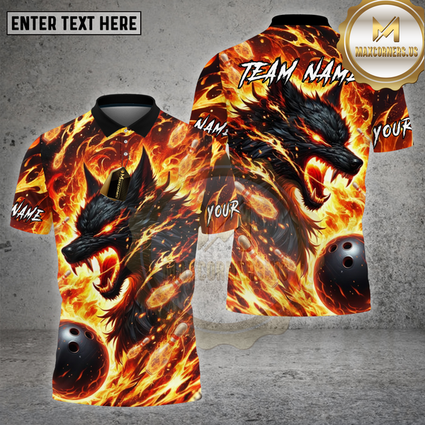 Maxcorners Bowling Fire Wolf Flame Art Design Multi Options Personalized Name Team Name 3D Shirt