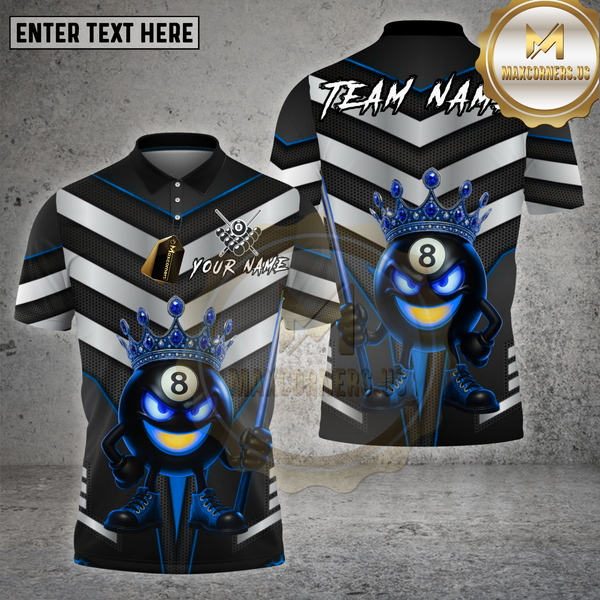 Maxcorners Billiards Shirt 8 Ball King Silver Chevron Royal Flame Cue Multioptions Personalized Name, Team Name Unisex 3D Shirt