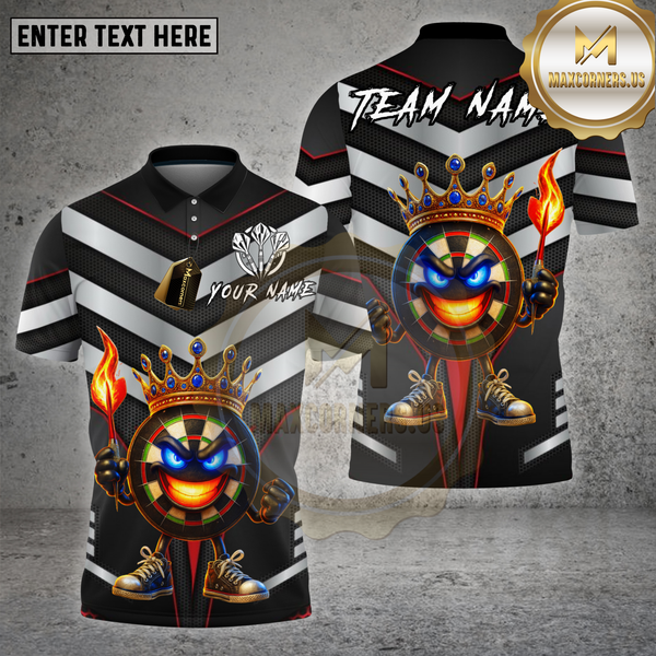 Maxcorners Darts Shirt King Silver Chevron Flame Crown Royal Board Multioptions Personalized Name, Team Name Unisex 3D Shirt