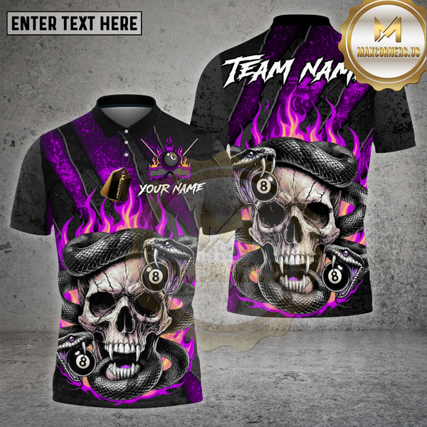 Maxcorners Billiards Shirt Skull Snake Flame 8 Ball Gothic Fire Multioptions Personalized Name, Team Name Unisex 3D Shirt