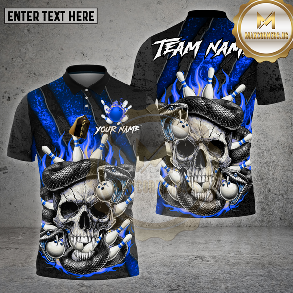 Maxcorners Bowling Shirt Skull Snake Flame Pins Gothic Inferno Multioptions Personalized Name, Team Name Unisex 3D Shirt