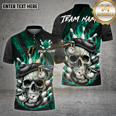 Maxcorners Bowling Shirt Skull Snake Flame Pins Gothic Inferno Multioptions Personalized Name, Team Name Unisex 3D Shirt