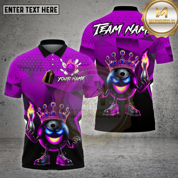 Maxcorners Bowling Shirt King Flame Geometric Crown Ball Multioptions Personalized Name, Team Name Unisex 3D Shirt