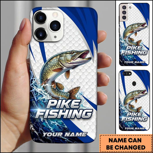 Maxcorners Pike Fishing Phone Case  Scale Texture White Blue Dynamic Wave Art Personalized Name Phone Case