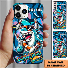 Maxcorners Bowling Phone Case Cool Shark Wearing Sunglasses Bowling Strike Art Personalized Name Phone Case | Blue