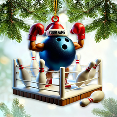 Maxcorners Blue Custom Name Bowling Ornament, Bowling Christmas Gift Decoration MT1611