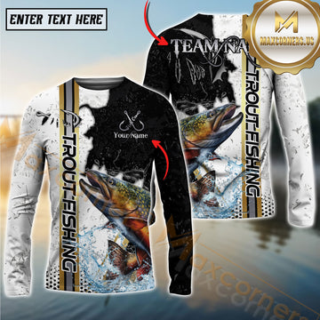 Maxcorners Trout Fishing Split Grunge Splash Design Personalized Name, Team Name Long Sleeve Shirt